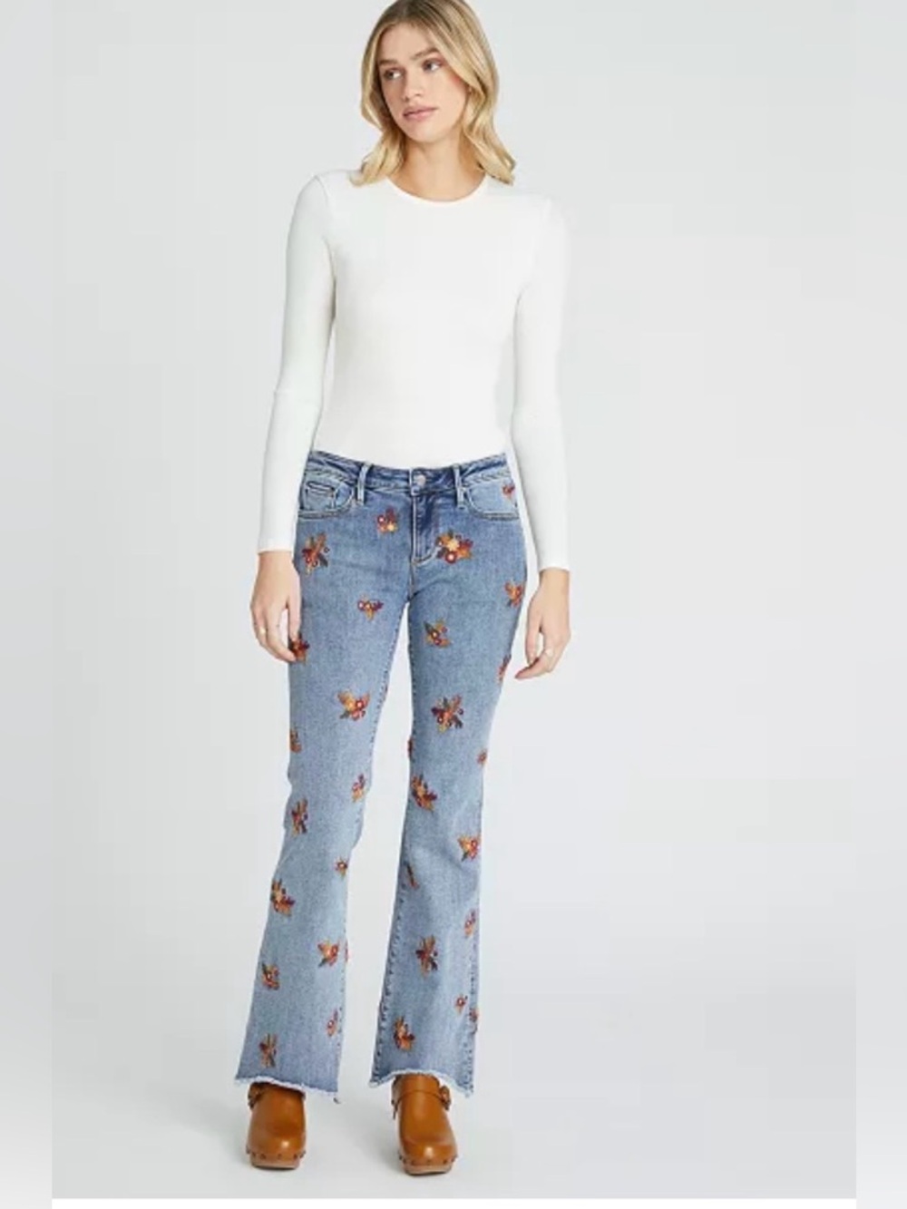 DRIFTWOOD Light Blue Floral Eva Embroidered Flare Jeans